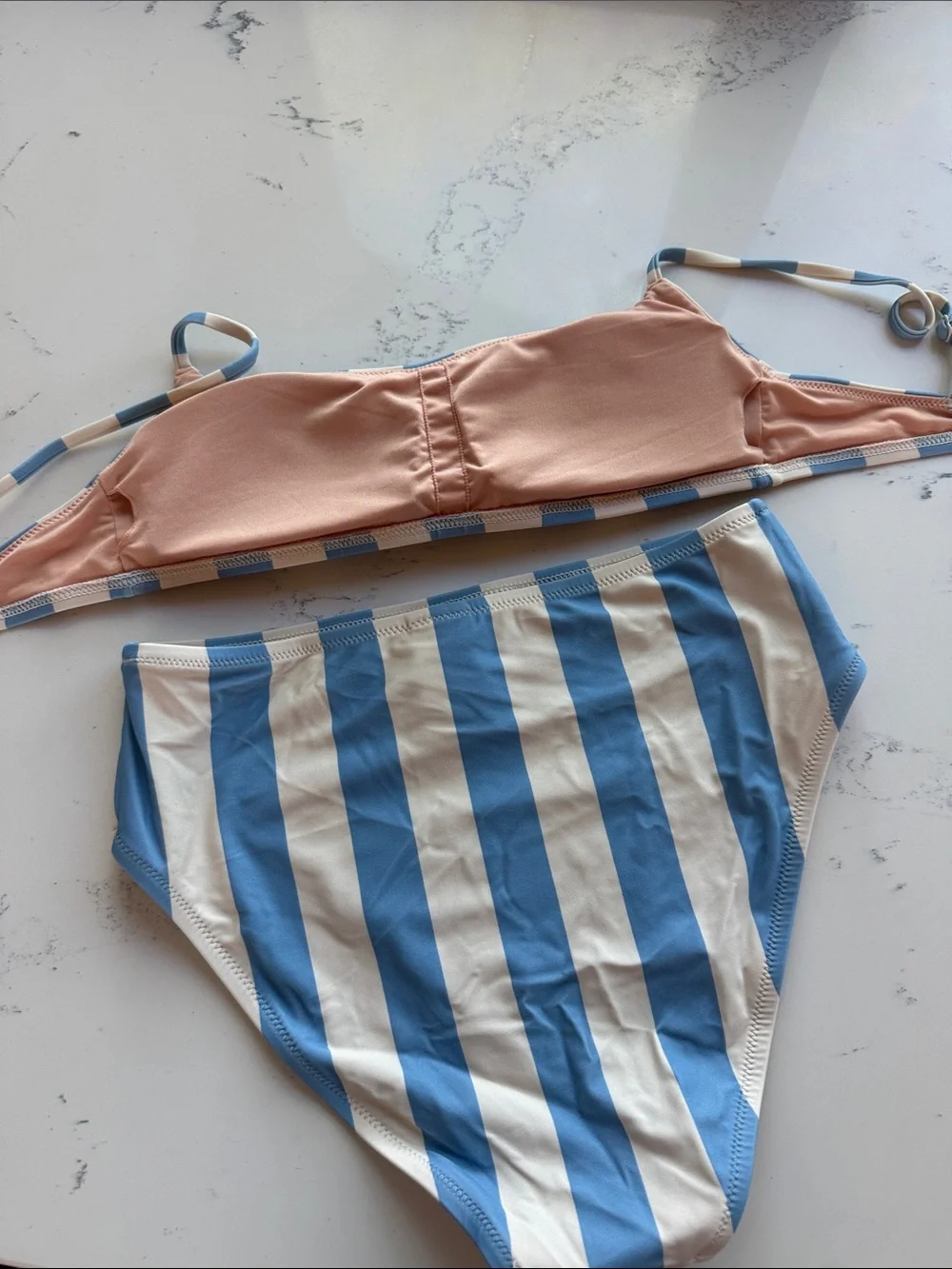 J Crew Blue White Fairfax Stripe Bikini Top & High-rise bottoms Size Small